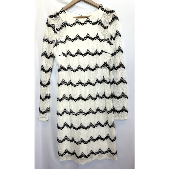 Vintage Y2K Guess Womens Lace Chevron Dress Size 14 Sheer Cocktail Party Event - Picture 2 of 14
